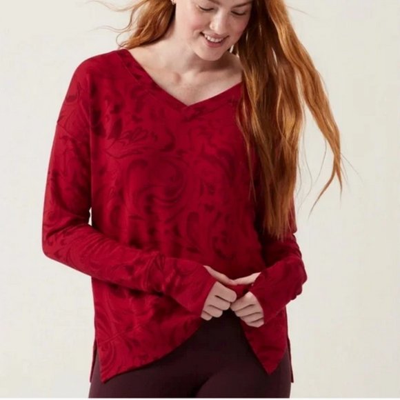 Atheleta Red Coaster Luxe V-Neck Sweatshirt Brand New Size Small - Picture 1 of 11